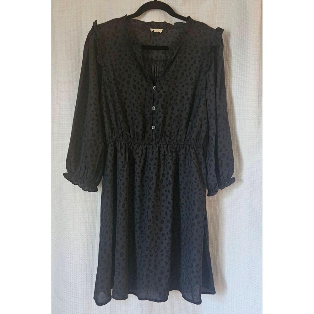 Hem And Thread Dress Womens Size Medium Black Navy Animal Print 3/4 Sleeve